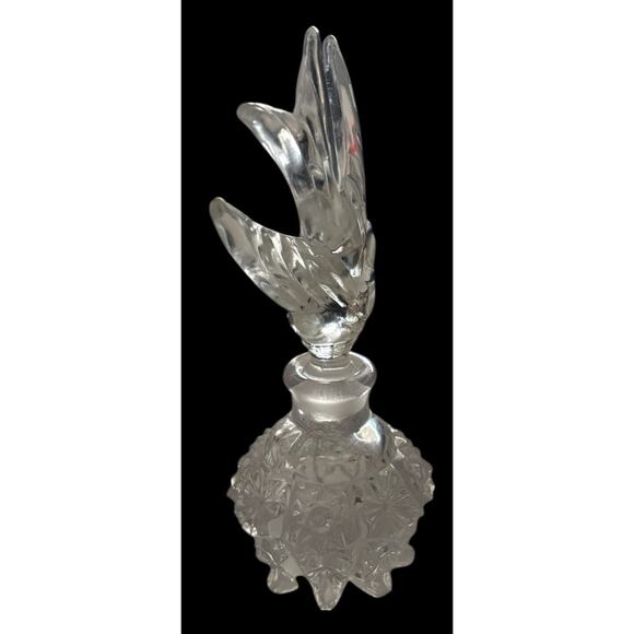 Vintage 1940s Imperial Glass Clear 7" Perfume Bottle & Large Bird Stopper - Picture 4 of 7